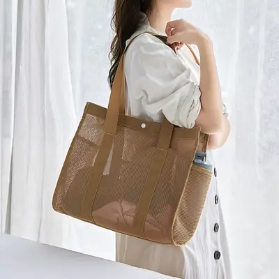 Fashion Mesh Hollow Travel Wash Bag Brown