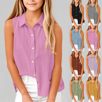 Brown Lapel Button Vest Shirt for Women Middle to Large