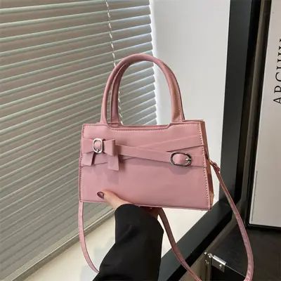 Pink Textured Bow Shoulder Bag for Women 2025