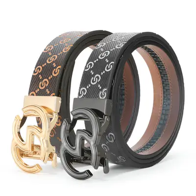 2025 Men's Genuine Leather Belt with Gold & Black Buckle