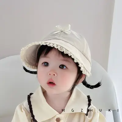 Girls Sunshade Hats with Lace Bow White Brown Beige