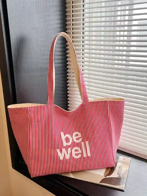 Women's Pink Striped Canvas Shoulder Bag "Be Well"