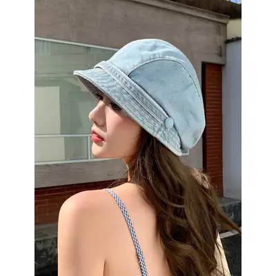 Women Retro Denim Duckbill Slouchy Beanie Spring Summer