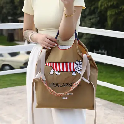 Cartoon Cat Canvas Shoulder Bag for Women