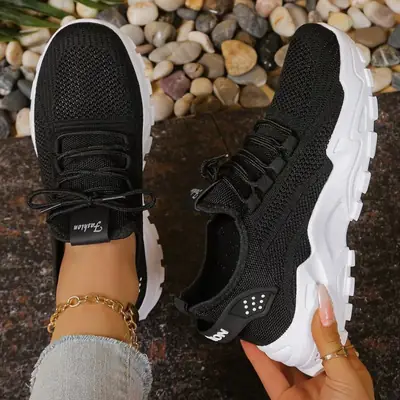 Women's Black Mesh Casual Sneakers All Season