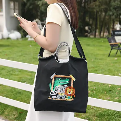 Japanese Cartoon Cartoon Tote Bag Black Nylon Women's Shoulder Bag
