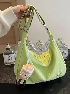 Women's Green Canvas Shoulder Bag 2025 Summer Lightweight Large Capacity