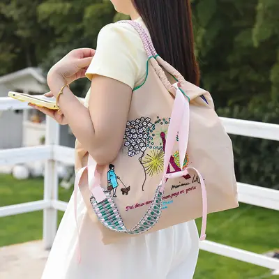 2025 Korean Style Cartoon Embroidered Canvas Bag