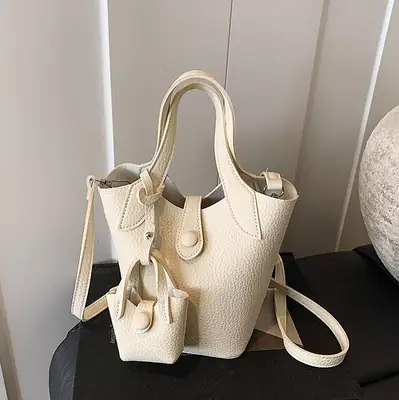 Women's 2-Piece Cream Leather Hand & Shoulder Bag Set