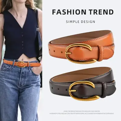 Red Letter C Buckle Women's Genuine Leather Belt