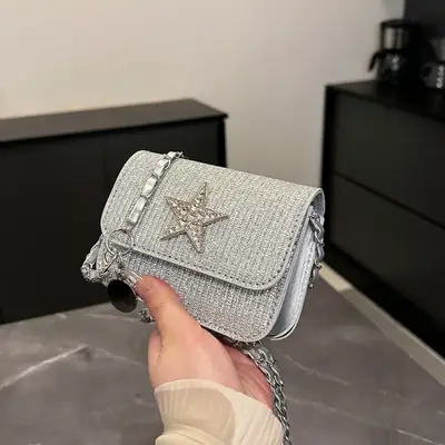 Silver Star Diamond Lattice Crossbody Bag