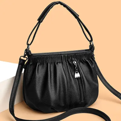 Black Vintage Leather Shoulder Bag for Women 2025