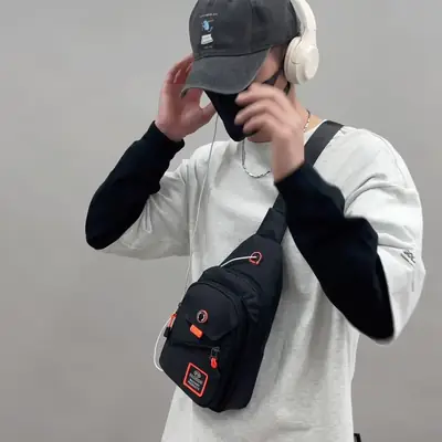 Men's Waterproof Oxford Chest Bag Black