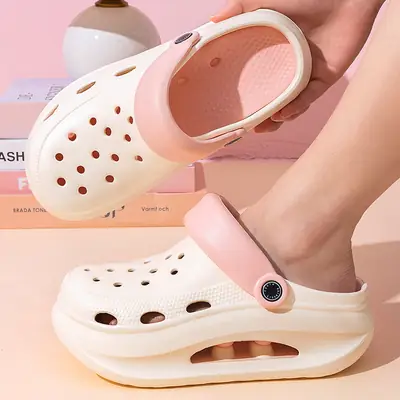 Adult Women's Thick-soled Hole Shoes Women's New Non-slip Beach Heightened Baotou Sandals Slippers Women's Summer Outer Wear