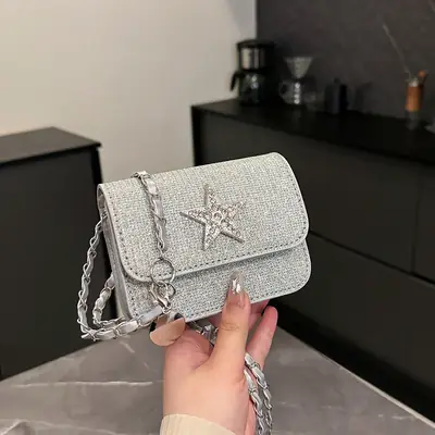 Silver Star Diamond Crossbody Bag for Women