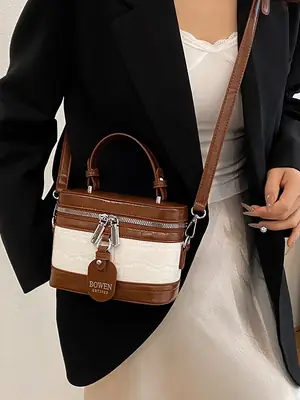 Chanel-Style Brown White Crossbody Bag for Women 2026
