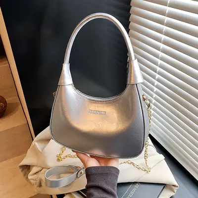 Silver Neoprene Shoulder Bag for Women 2025