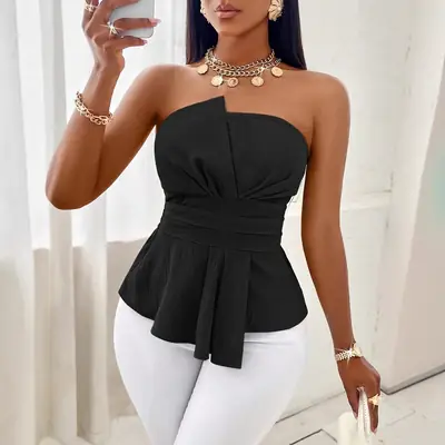 Black Strapless Top Tube Top for Women