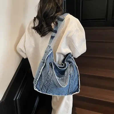 Vintage Denim Shoulder Bag Large Capacity Women