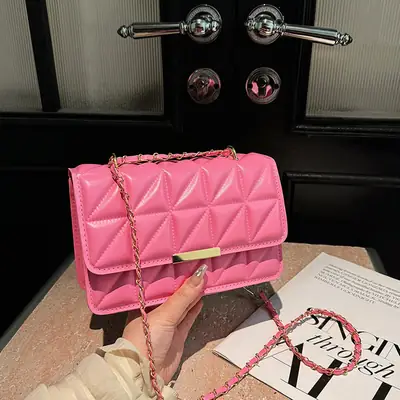 Pink Quilted Chain Shoulder Bag for Women 2025