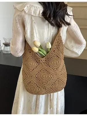 Women's Woven Shoulder Bag Large Capacity Lazy Style 2025