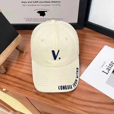 Women's White V-Embroidered Baseball Cap Summer