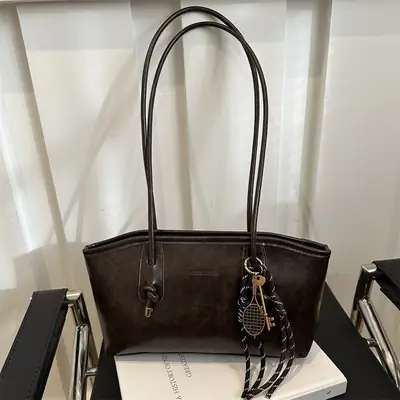 Retro Brown Leather Tote Bag for Women 2025 Spring Commute
