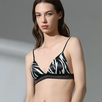 Black Satin French Triangle Cup Bra Women's No Steel Ring