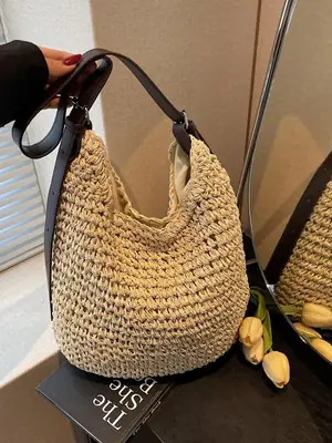 Women Straw Shoulder Bag Large Capacity 2026