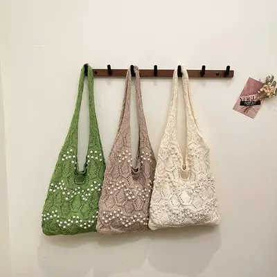 Women's Hollow Pearl Tote Bags 2025 Summer Large Capacity