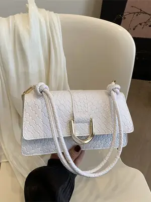 White Textured Shoulder Crossbody Bag for Women 2025
