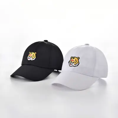Tiger Embroidered Windproof Cap for Boys Girls Black