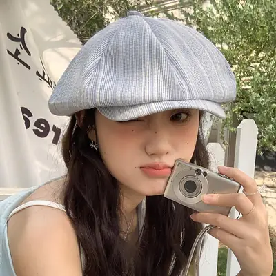Women's Striped Duck Cap with Big Head Circumference