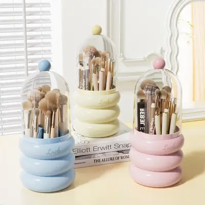 Rotating Makeup Brush Storage Box 250mm Dustproof Desk