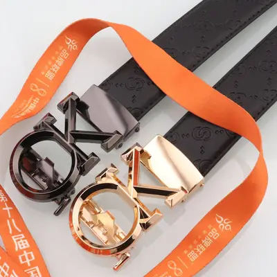 Hongsheng Men's Gold Letter Belt with Live Automatic Buckle