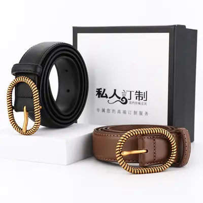 Women's Brown Leather Belt with Gold Buckle