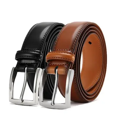 Men's Cross-Country Cowhide Belt with Silver Buckle