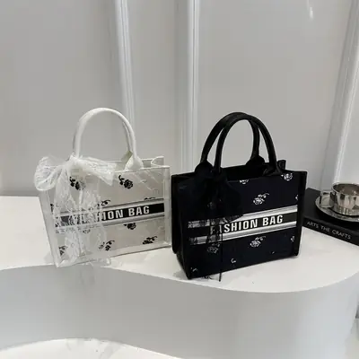 Women's Personalized Tote Bag Black White Stylish Commuter