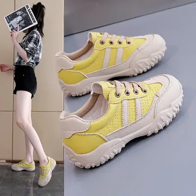 Women's Yellow Lace-Up Casual Sneakers