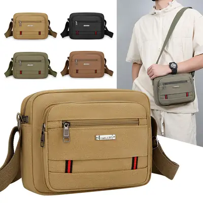 2025 Men's Canvas Shoulder Bag Large Capacity Multi Layer