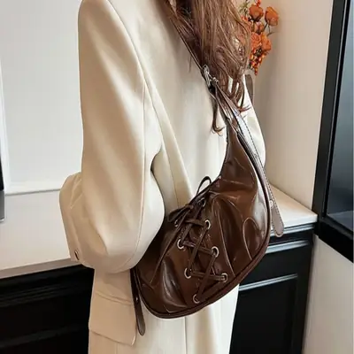 Brown Pleated Bow Tie Women's Shoulder Bag 2026