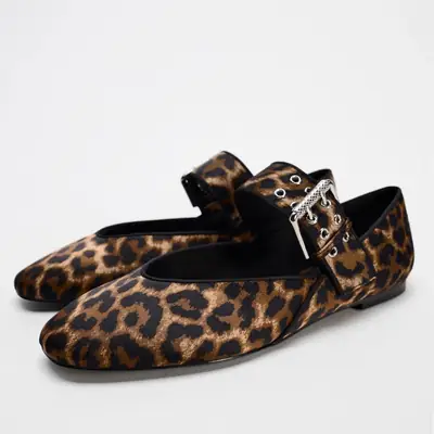 Leopard Print Mary Jane Flat Pumps 2025