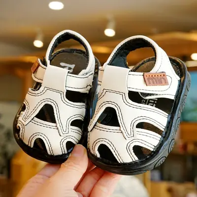 Toddler Sandals White Leather 1-2Yrs Non-Slip Sole