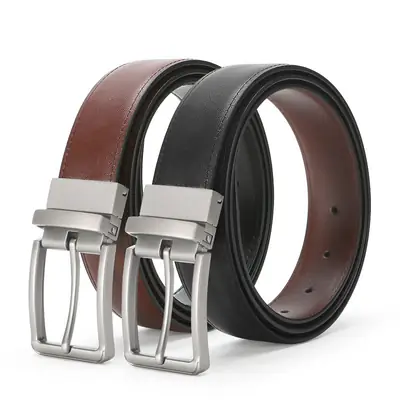 Men's Rotating Pin Buckle Belt Brown Black Leather Belt