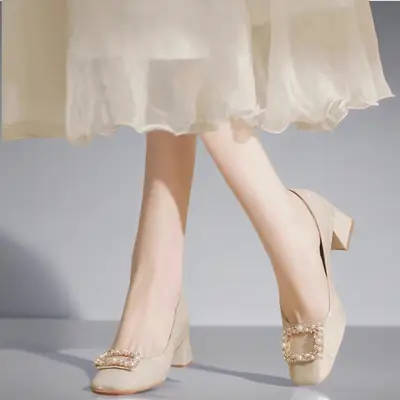 French Style Chunky Heels for Women Wedding Shoes