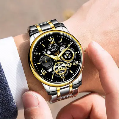 Men's Black Skeleton Watch Waterproof Luminous Calendar