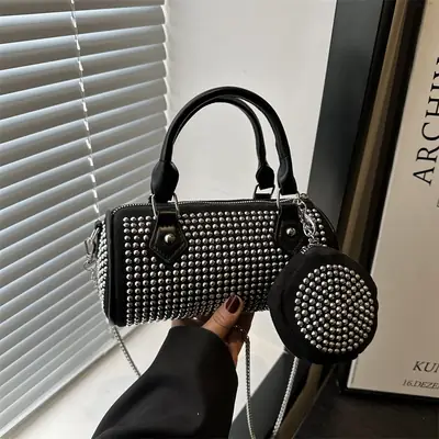 2025 Rhinestone Textured Full Diamond Handbag & Chain Crossbody Bag