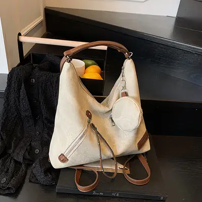 Korean Style Cream Leather Shoulder Bag Large Capacity