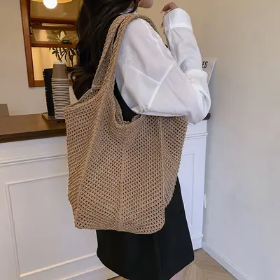 Large Capacity Cotton Woven Shoulder Bag for Women