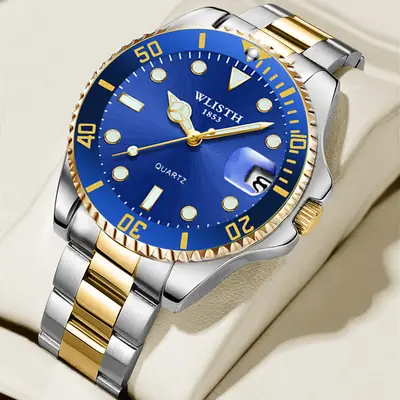 Walis Blue Quartz Men's Watch with Gold Strap